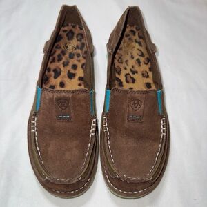 Ariat Brown Suede Loafers with Blue Accents